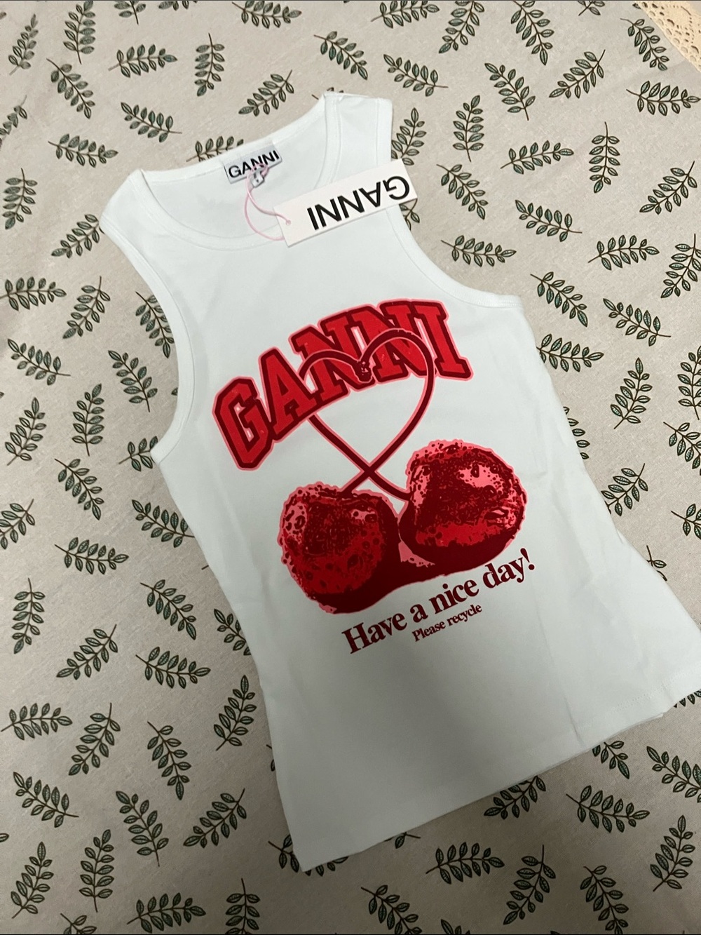 Fitted white sleeveless Tank retro red cherry heart Graphic Tee